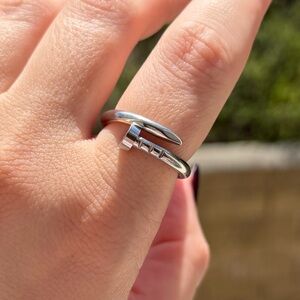 Silver Nail Design Women's Ring